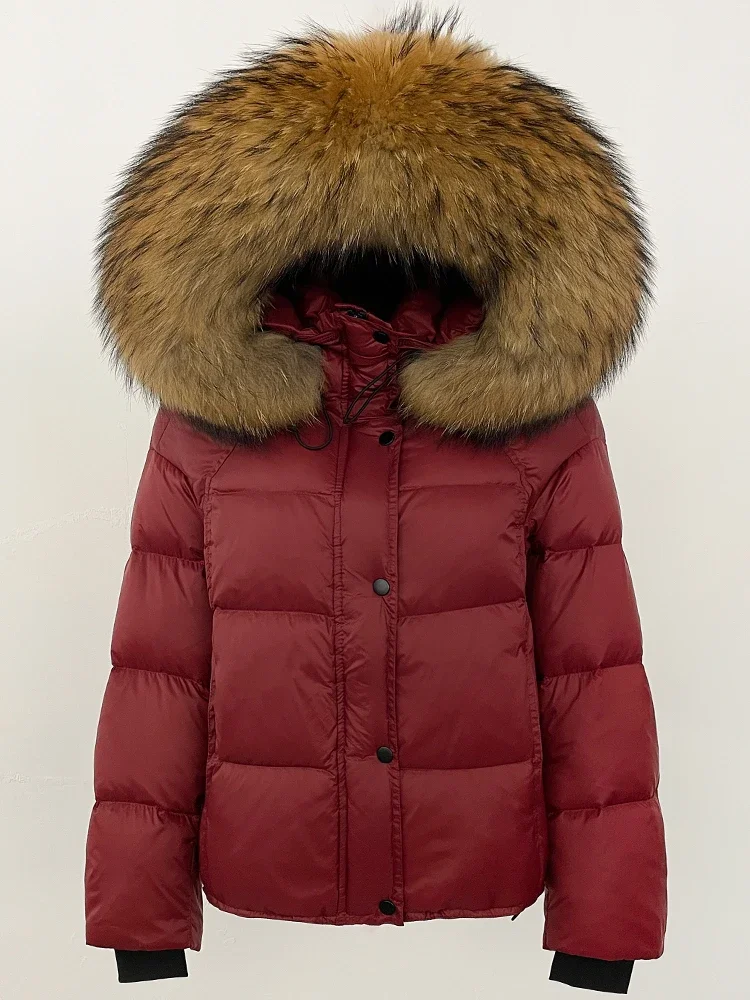 MENINA Gruba, ciepła, puszysta kurtka puchowa damska 2025 Nowa kolekcja jesień-zima, odzież damska z kapturem i prawdziwym futrem lisa na kołnierzyku, płaszcz puchowy