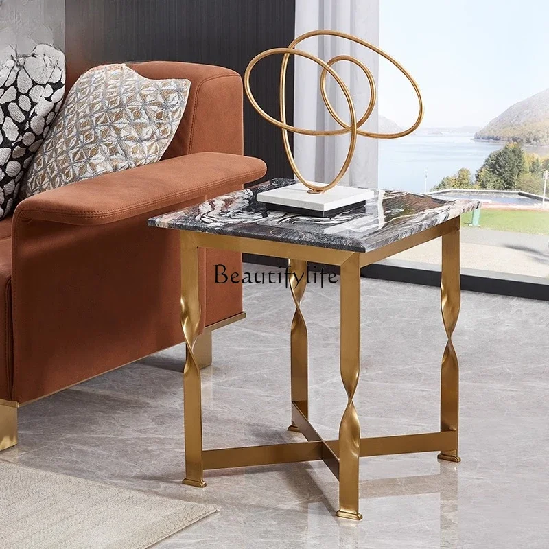 

01LMarble edge table designer creative light luxury balcony small coffee table living room stainless steel modern simplicity