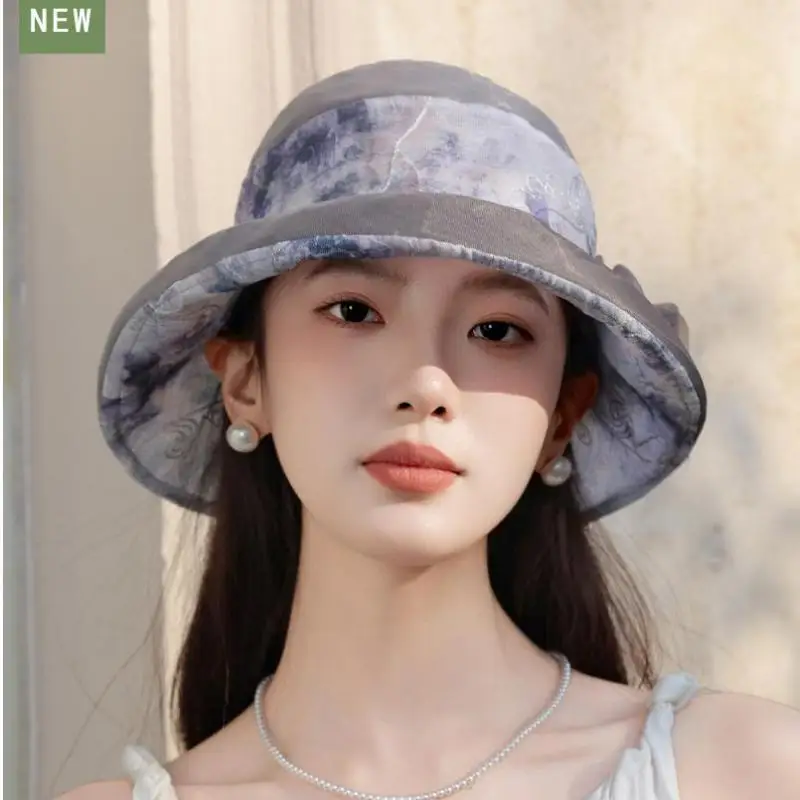 Cappello da pescatore da donna Cappelli estivi per donna Modello floreale Protezione solare traspirante Cappello da sole Parasole da esterno per donna Nuovo
