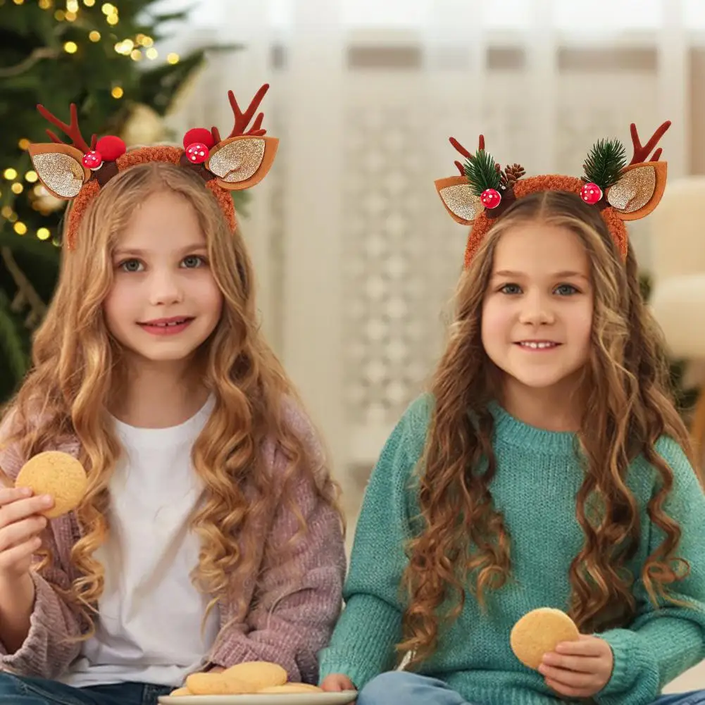 Holiday Headwear Festive Reindeer Headband with Sequin Leaf Decor Christmas Antler Hairband for Ages Holiday Party Costume