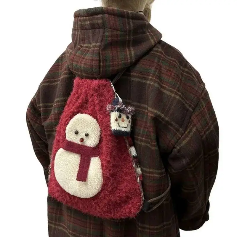 

Bloom Snowman Red Plush Mini Backpack Women Retro Soft Casual Shoulder Crossbody Bags Ladies 2024 Handbag Purse Christmas Gift