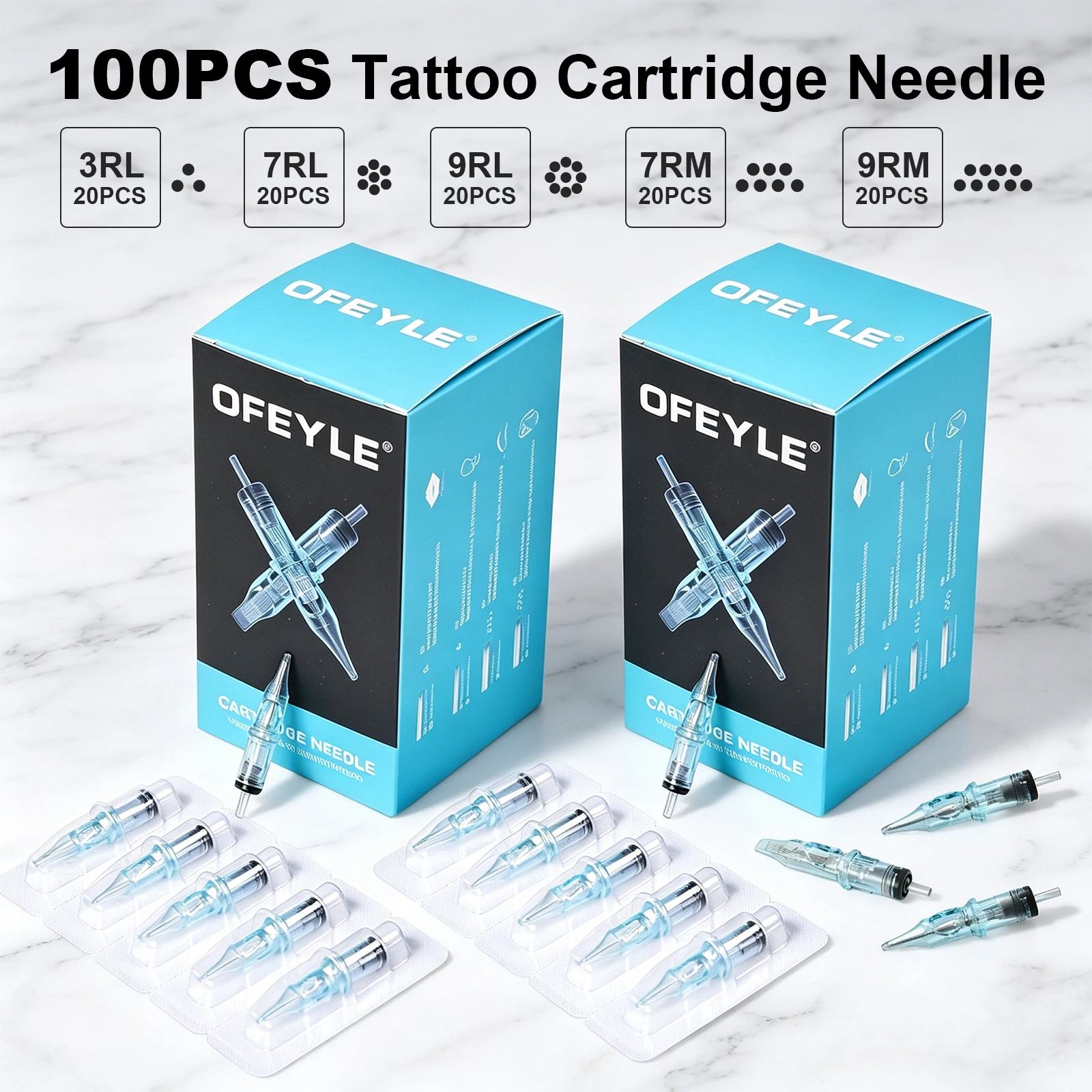

OFEYLE 50/100Pcs Mixed Tattoo Cartridge Needles Disposable Sterilized Tattoo Needle Cartridges for Tattoo Machine Pen Supply