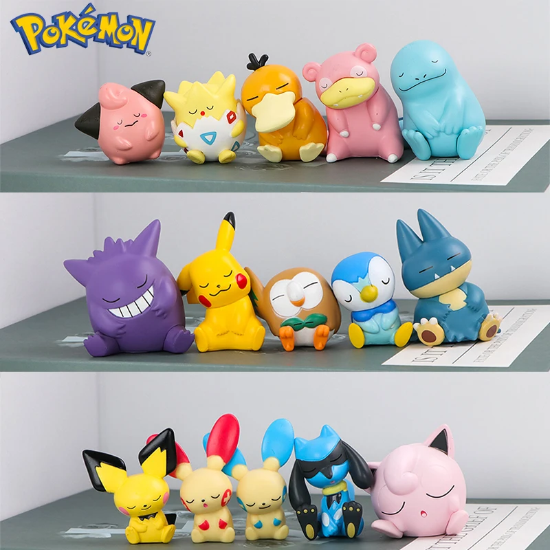 

Original Pokemon Sleeping Action Model Gengar Piplup Pikachu Pichu Figures Toy Set Cute PVC Statue Anime Doll Collectible Gifts