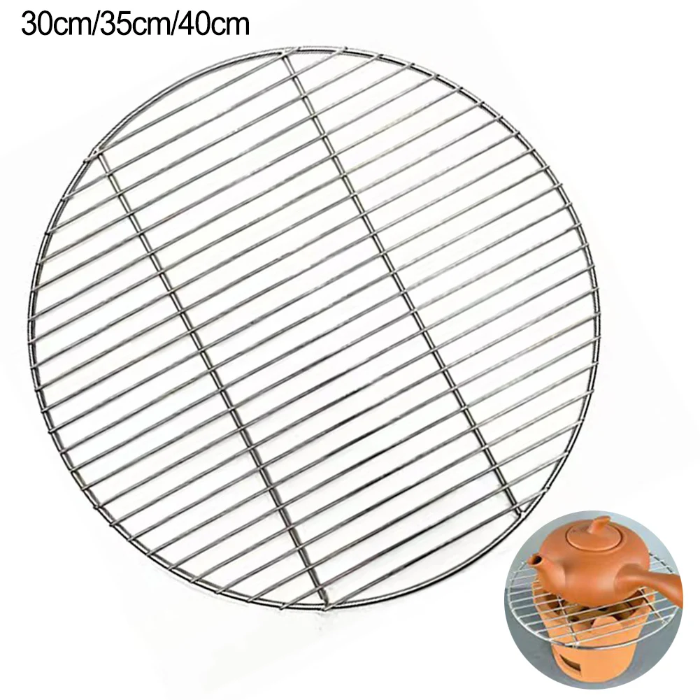 1pc 30/35/40cm Stainless Steel Round Grid Net Barbecue Round Cooling Baking Rack BBQ Grid For Outdoor Barbecue Camping Picnic