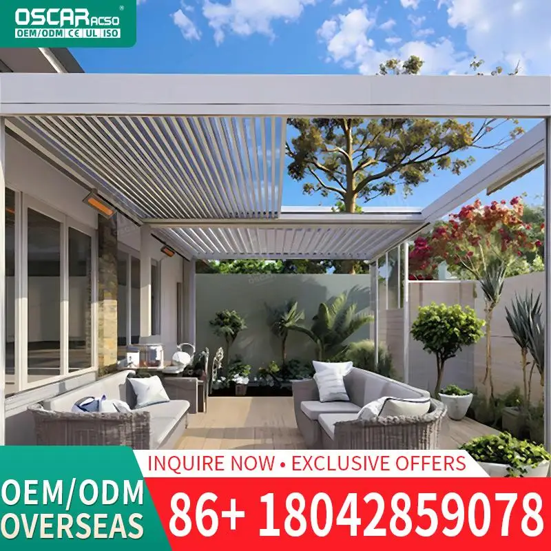 

AutoAdjusting Aluminum WeatherResponsive Bioclimatic Roof Rain Sensor Smart Control Patio Terrace Pergola