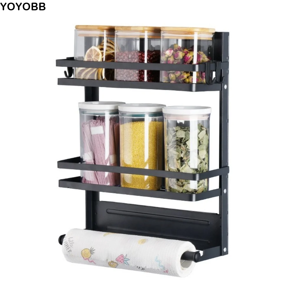 

Wall Mounted Refrigerator Magnetic Shelf Folding Space Saving Seasoning Storage Organizer Large Capacity