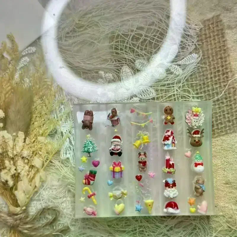 Molde de silicone para unhas 3d, natal, papai noel, gengibre, boneco de neve, design de unhas, faça você mesmo, ferramenta de modelo de manicure para decoração de unhas