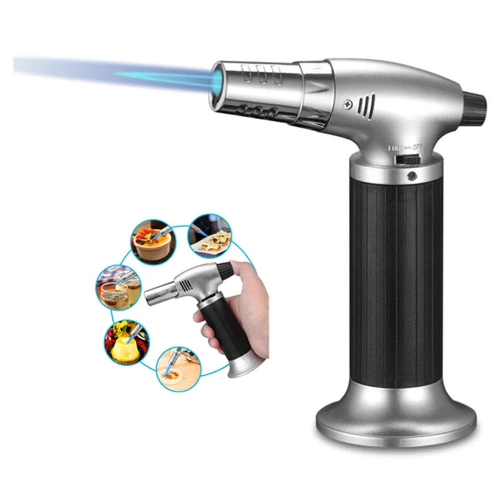 1pc Portable Kitchen Lighter Windproof Jet Torch Gas Lighter Spray Gun Turbo Butane Metal Cigar Cigarette Lighter BBQ Tools