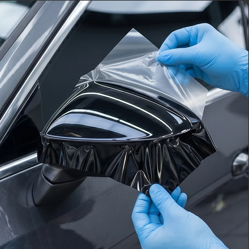 PET Crystal Black Car Rearview Mirror Vinyl Wrapping Film Self Adhesive Glossy Car Film Air Bubble Free Color Change Decor Film - view 5