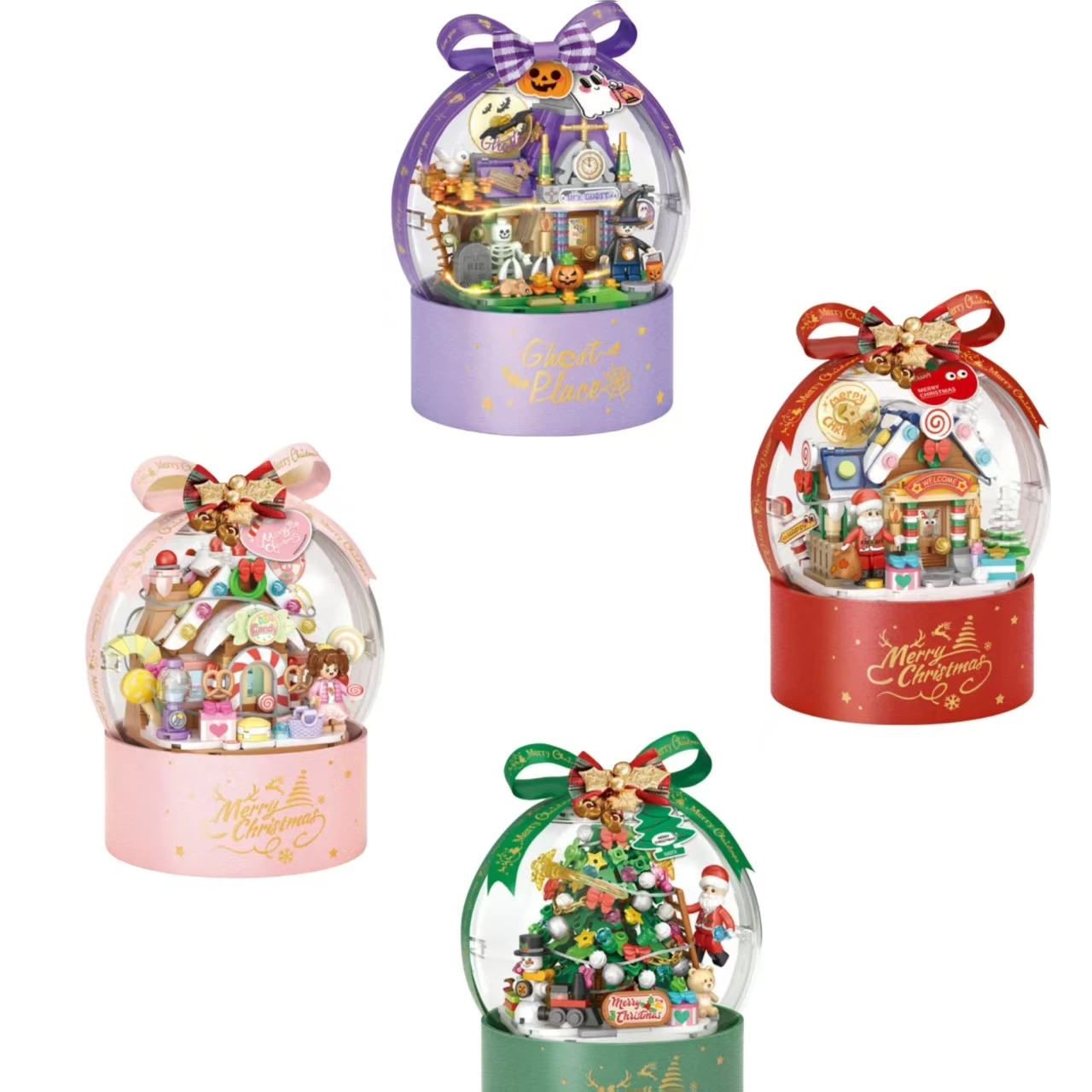 2025 New Arrival Christmas Hug Bucket Building Blocks 4 Themes Light-Up Ornament Micro Particle Holiday Gift