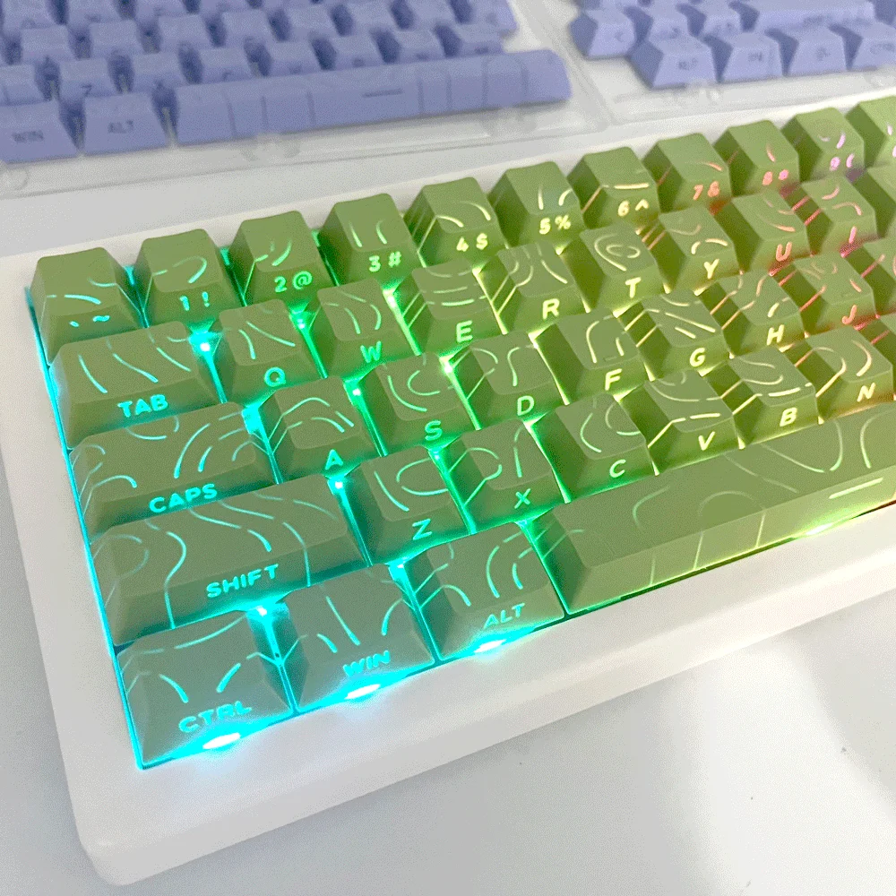 

Кейкапы для механической клавиатуры с боковой гравировкой, полупрозрачные, светопропускающие, Cherry PBT+PC, двухцветные, литьевые, MX-совместимые.