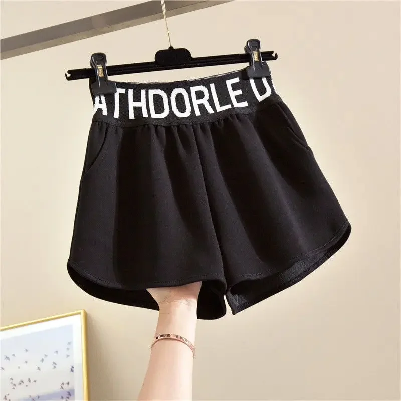 Summer New High Waist Letter Printing A-line Shorts All-match Loose Wide Leg Hot Pants Street Casual Fashion Women Clothing