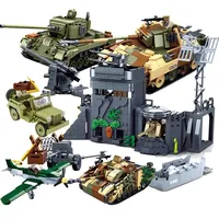 SLuban MOC WW2 Series Normandy Landing P-51 Mustang Fighte Building Blocks Higgins Landing Craft Modle Bricks Tank Toys For Kids