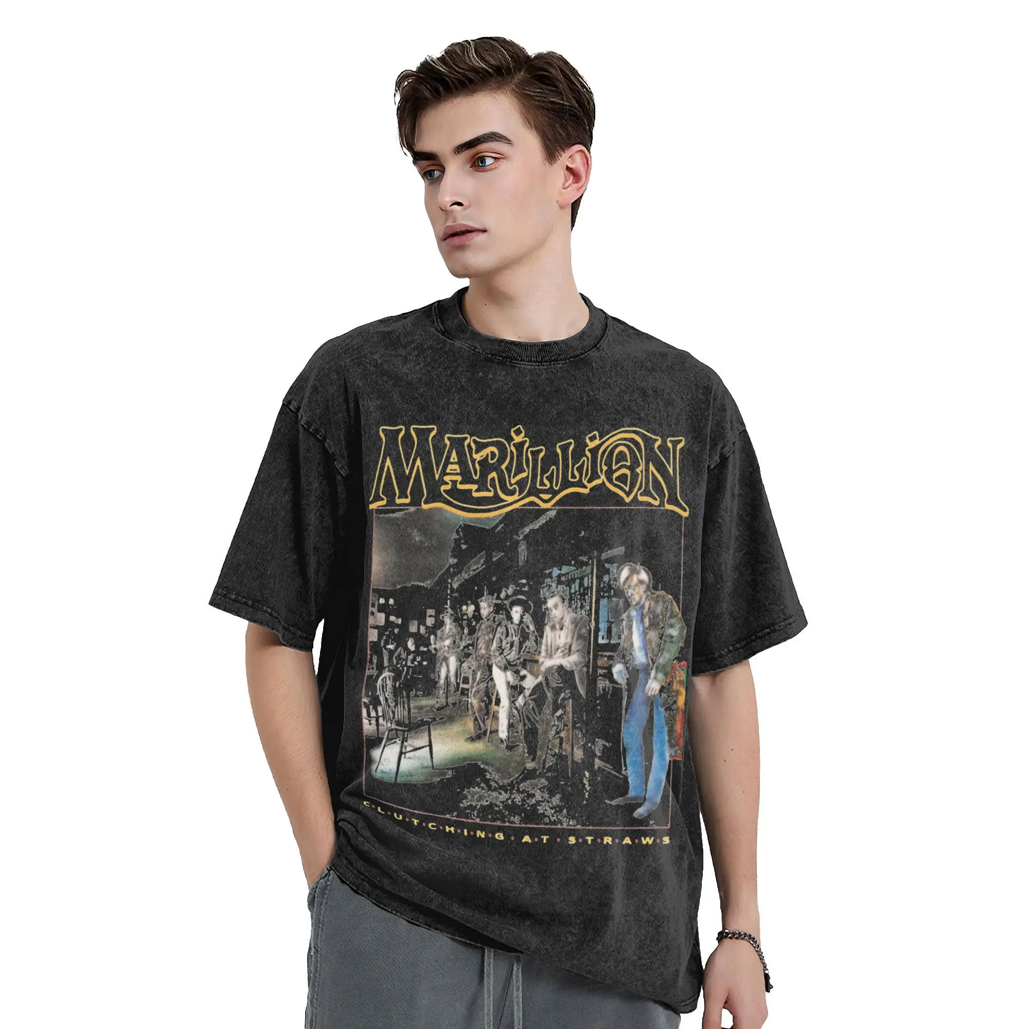 Brithis Rock Marillion band  Outfit Washed T Shirt for Men Women Streetwear Hip Hop T-Shirt Tops Short Sleeve