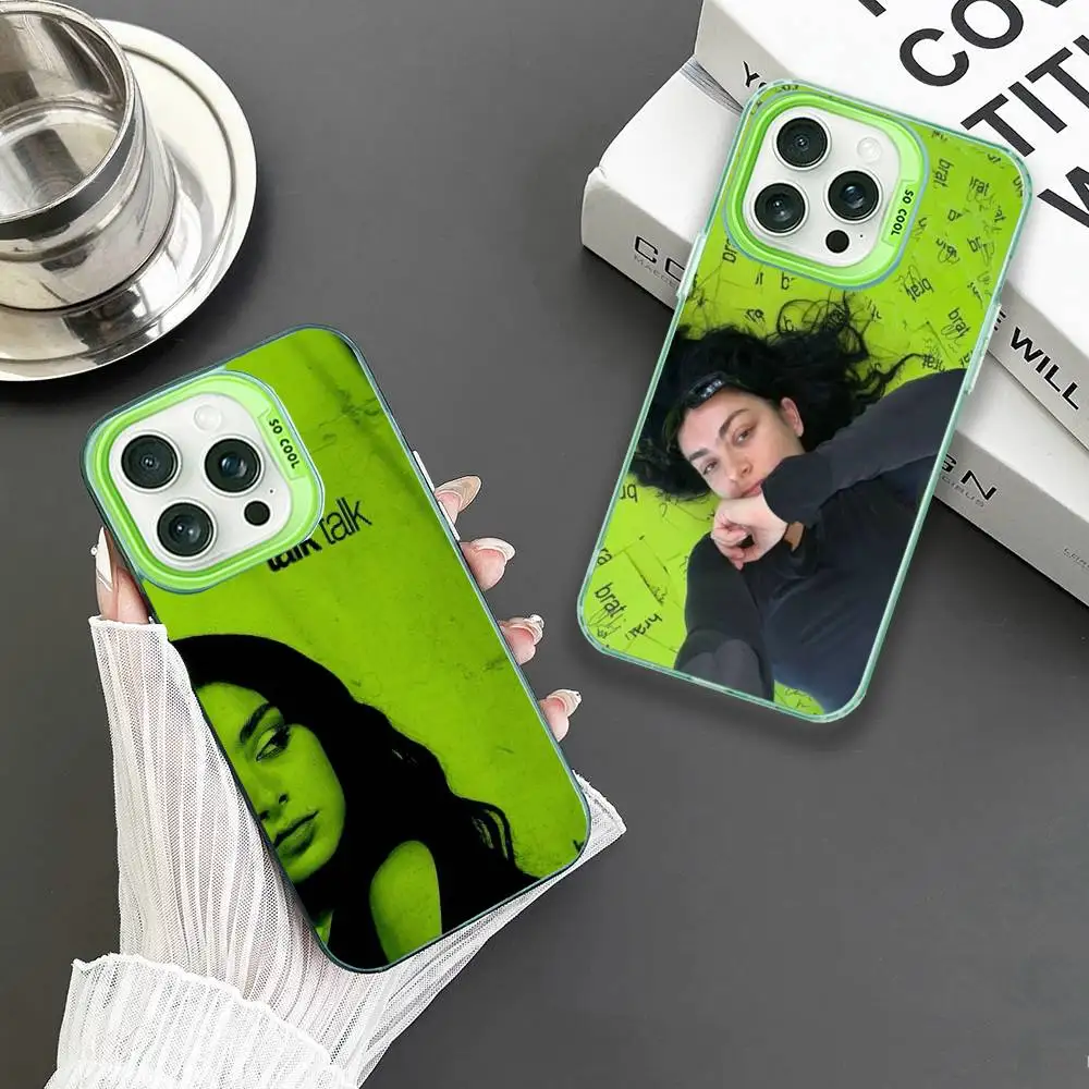 

Singer C-Charli XCX BRAT Phone Case For iPhone17,16,15,14,13,12,11 Plus,Pro Max Green Matte Shockproof Cover