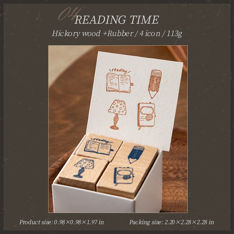 4 stuks/set houten stempels en zegels voor het bijhouden van dagelijkse gewoonten, stickers voor het maken van dagboeken, scrapbooks, planners en doe-het-zelfprojecten.