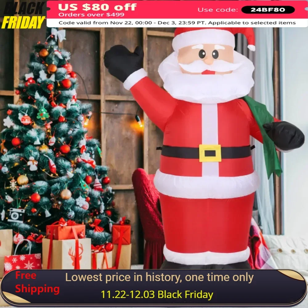 

6.4ft Inflatable Christmas Giant Santa Claus Blow up Light up Santa Claus with LED Lights Gift Bag IPX4 Waterproof Christmas