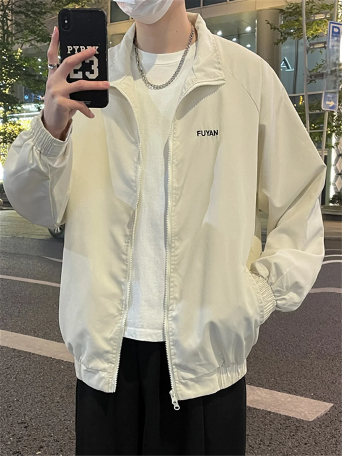 

Мужская повседневная свободная куртка с воротником-стойкой и вышивкой, спортивный топ, весна-осень, американский простой стиль, молодежная трендовая верхняя одежда