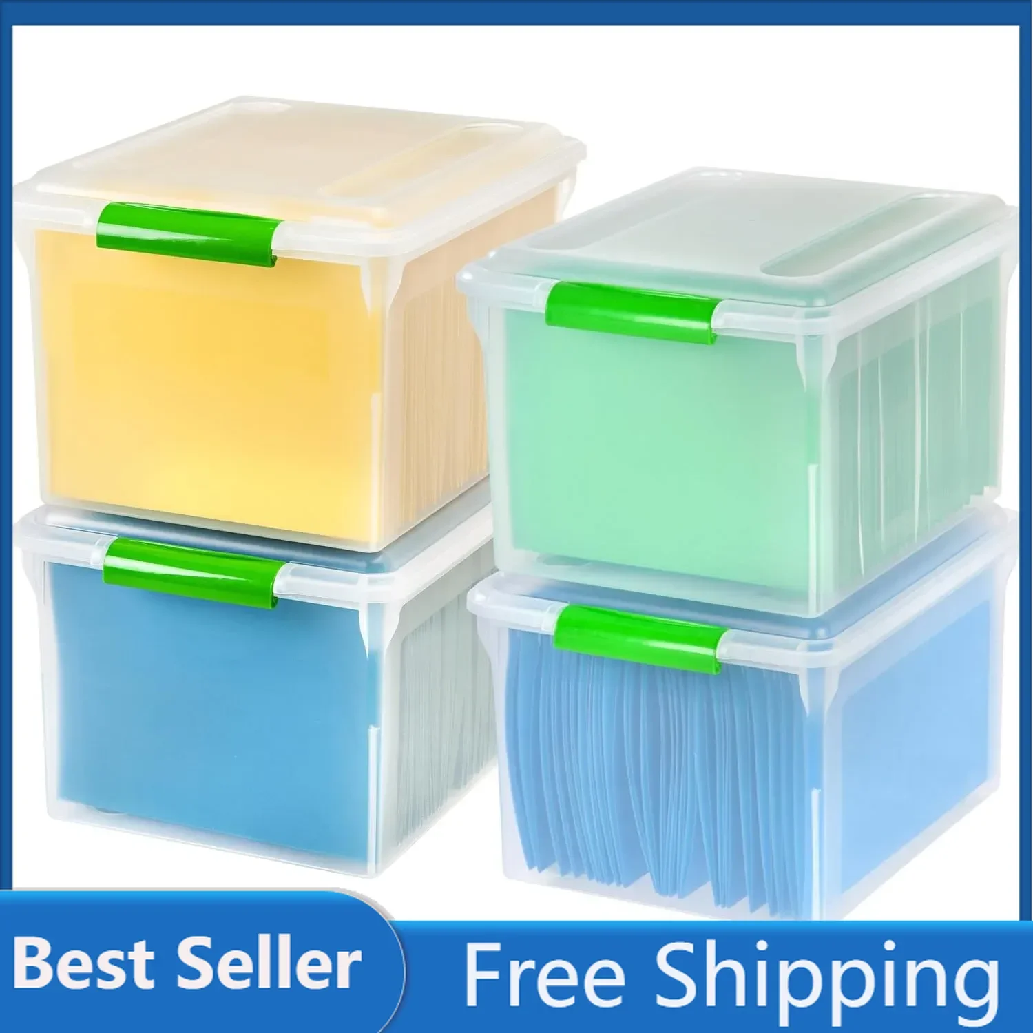 IRIS USA 4 Pack Plastic Stackable Letter/Legal Size File Box, Green