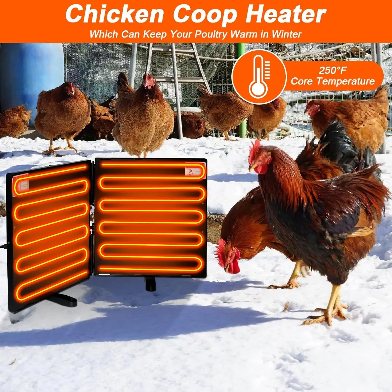 Chicken coop heater, large collapsible energy-saving heater, for chickens, kittens, puppies, pets in winter