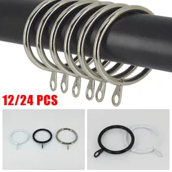 12/24 Pcs Curtain Rings Metal Black Silver White Iron Hanging Hooks For Curtains Rods Pole Voile Heavy Duty 25 TO 37 Mm Curtain