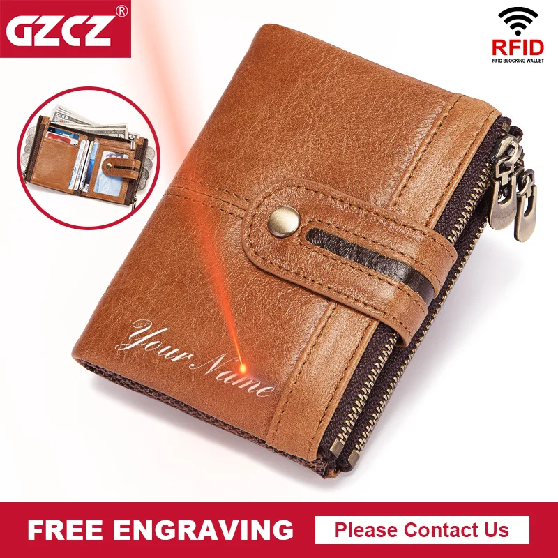 

100% Genuine Leather Men Wallet Big Capacity Purse New Fashion RFID Blocking Card Holder For Women With Zipper Coin Pocket