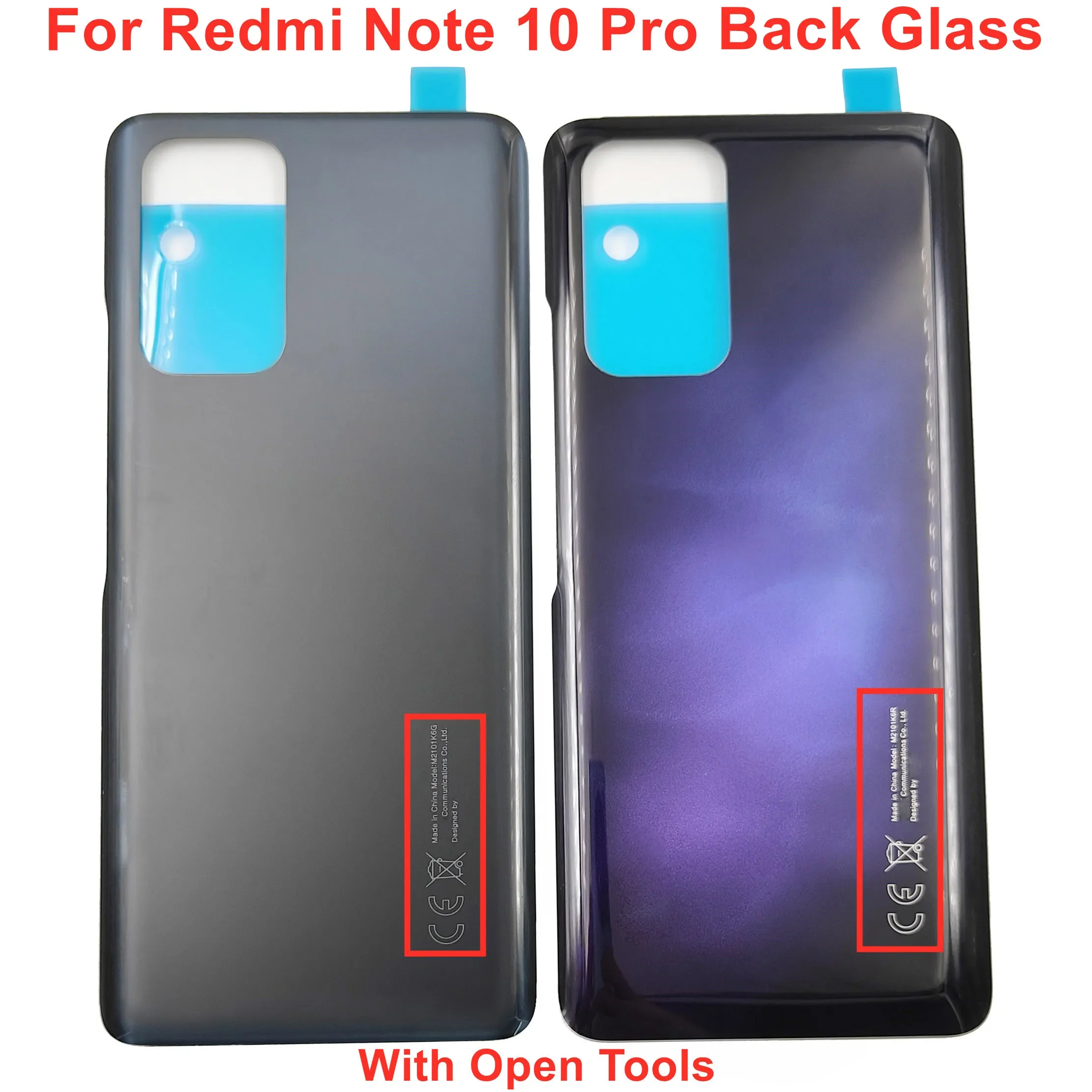 Glass Back Lid Door For Xiaomi Redmi Note 10 Pro / Max Hard Battery Cover Rear Housing Panel Case + Sticker Adhesive Glue