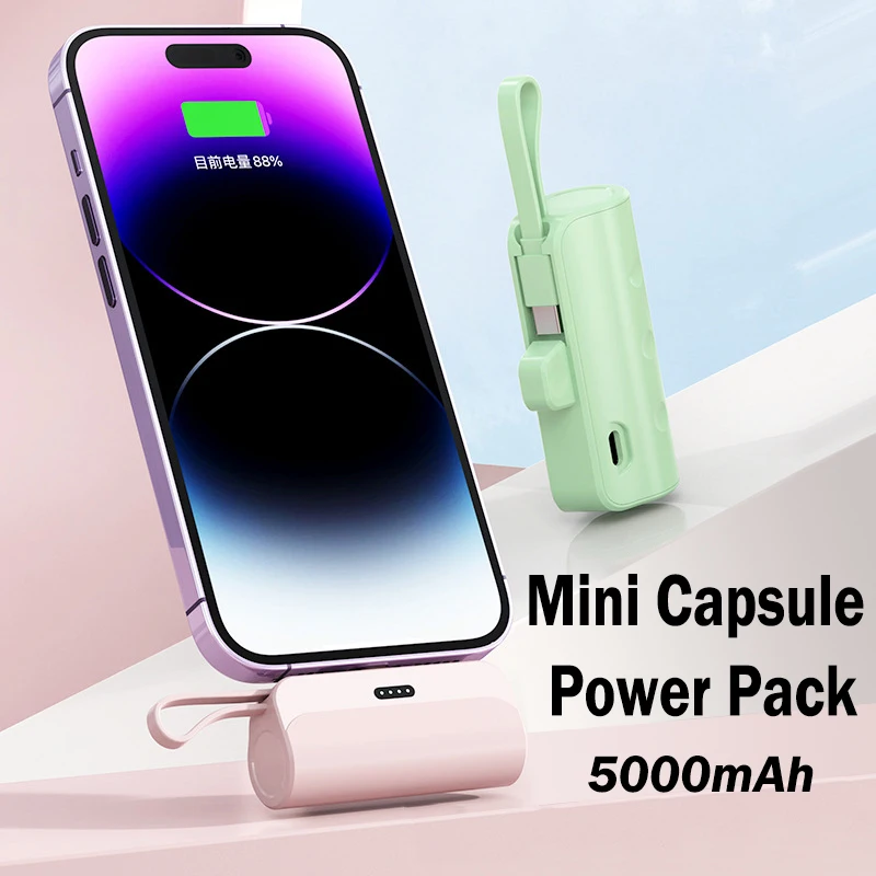 Mini banco de energía de bolsillo de carga rápida, 5000mAh, doble interfaz, portátil para 21700, cápsula de batería plana, tesoro de carga