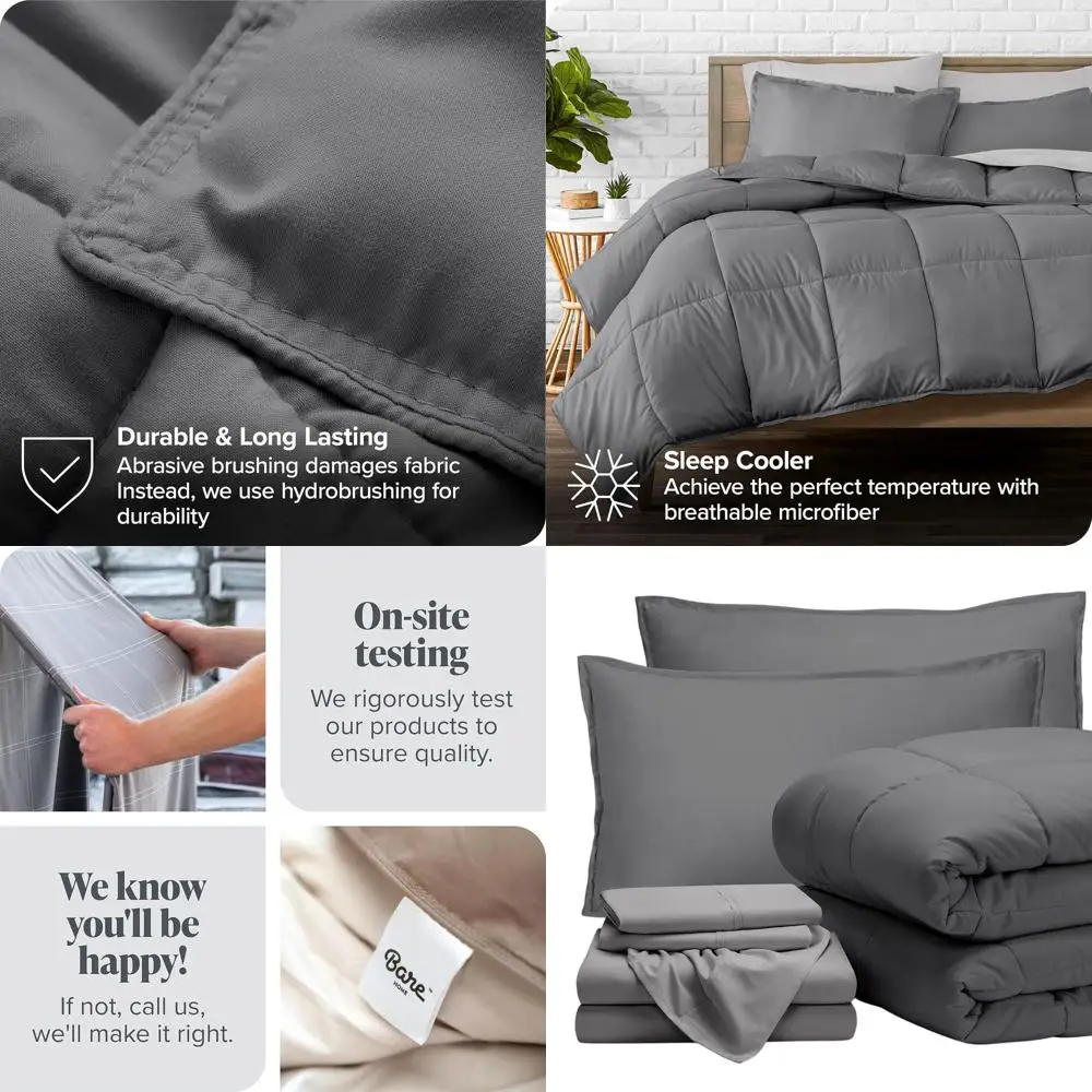 

Комплект из 7 предметов: одеяло и простыни из искусственного гусиного пуха (алтернатива пуху) — ультрамягкое постельное белье 1800 ТС в сером/светло-сером цвете