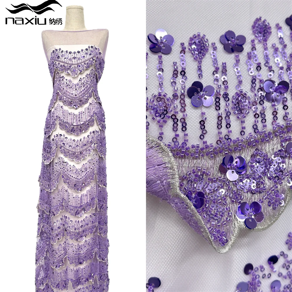 

Мадисонская африканская сетчатая кружевная ткань ручной работы с тяжелыми бисером, 5 ярдов, роскошная французская кружевная ткань с блестками для шитья женских праздничных платьев