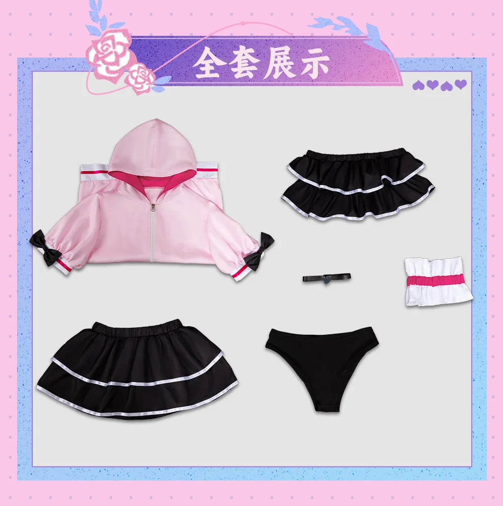 Woman Sexy Beach Bikini Suit Anime Kaguya Komazawa Noi Cosplay Costume Black Swimsuit Skirt Pink Coat Princess Cosmic Uniform view 6