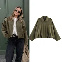 Chaquetas Bomber para mujer, abrigos a la moda con cuello vuelto, abrigos sueltos de manga larga, prendas de vestir exteriores Vintage para mujer, Tops elegantes