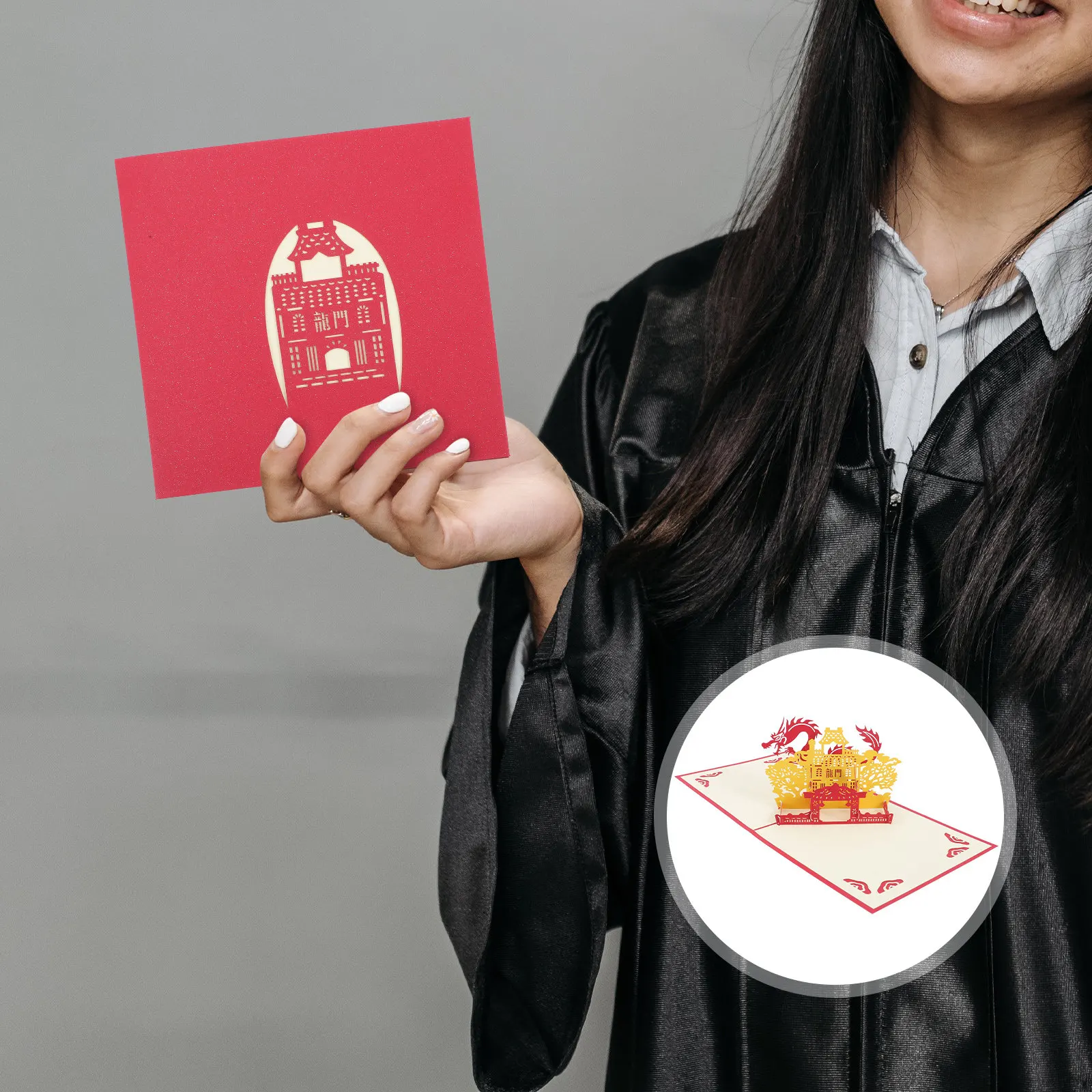 

Открытка-сюрприз на выпускной: Дизайн «Рыба, прыгающая над драконом», изящная 3D-открытка из полой бумаги для поздравлений на выпускной и праздничных подарков