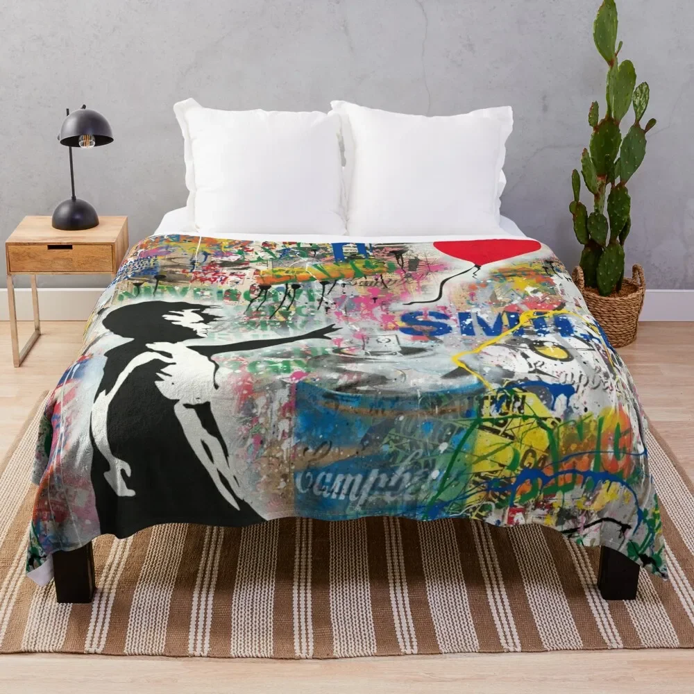 

Balloon Girl Street Art Mashup Throw Blanket Plush Fuzzy Cozy Blanket for Couch Sofa