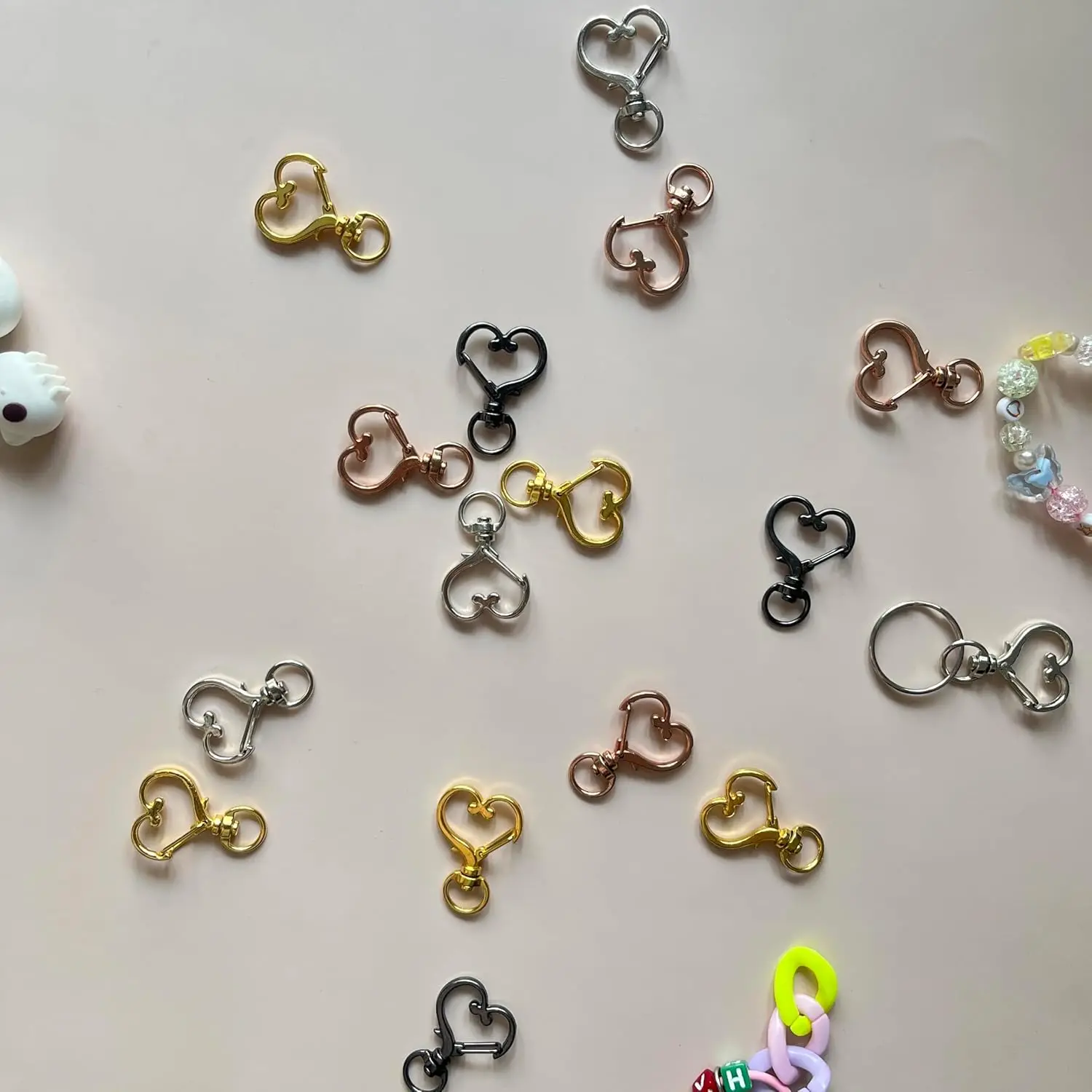5/10/15/25/40/60Pcs Heart-Shaped Swivel Snap Hooks Metal Spring Snap Keychains Heart Clips Trigger for Lanyard Jewelry Charms