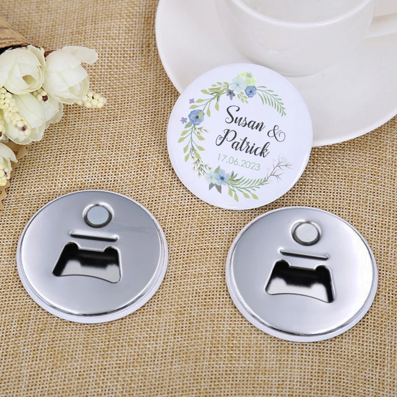 Personalizowane magnesy otwieracze do butelek na wesele, pamiątki ślubne dla gości, magnesy na lodówkę z własnym nadrukiem, upominki na przyjęcie. — zdjęcie 3