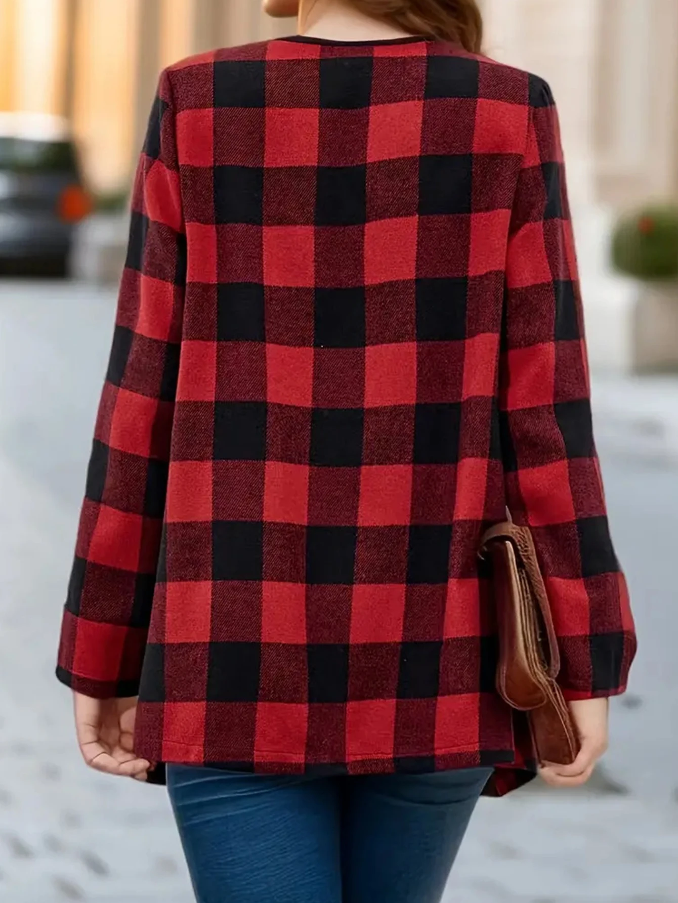 여성용 한국식 시크 드레이프 패치워크 체크무늬 가디건 긴 소매 오픈 프론트 캐주얼 가을 겨울 패션 탑