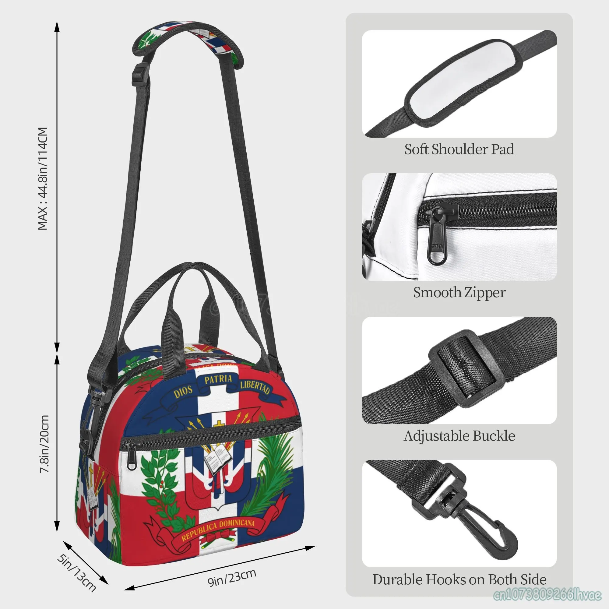 Dominican Republic Flag Insulated Lunch Bags for School Work Picnic Food Leakproof Cooler Thermal Lunch Box for Women Kids