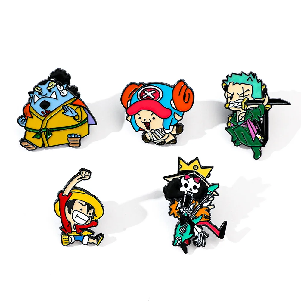 

5 Pcs One Piece Anime Metal Pin Luffy Alloy Drip Enamel Brooch Japanese Manga Gift For Fans Collectors Fashion Accessory