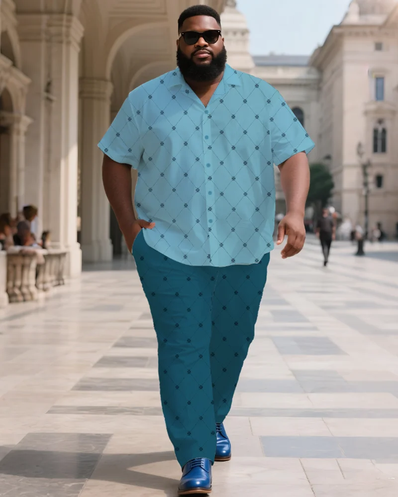 

S-9XL Men's Large Size Floral Short Sleeve Shirt and Long Pants Two-Piece Set