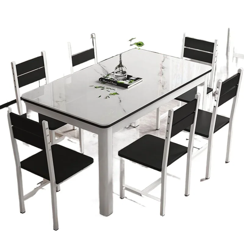 Tempered glass dining table and chair combination household eating table small apartment guest restaurant rental house