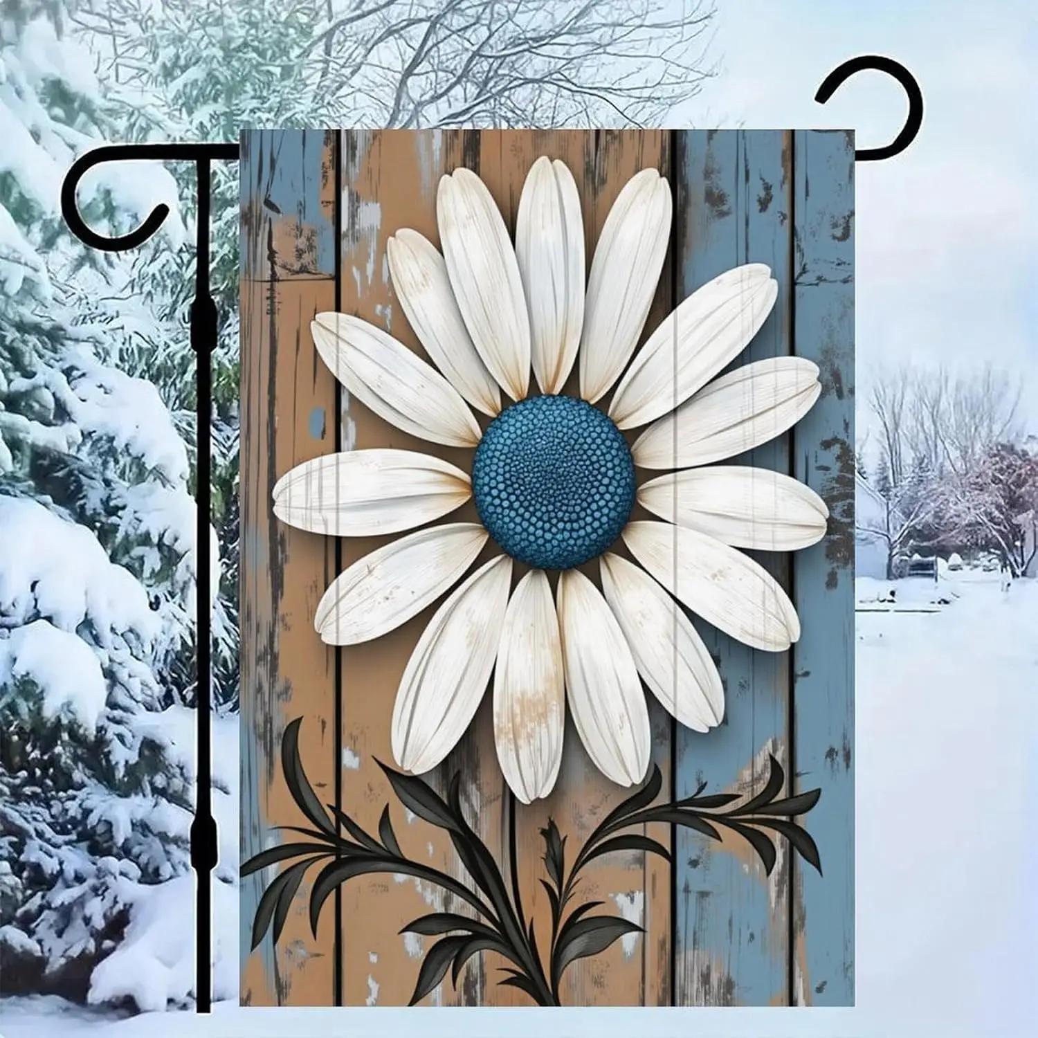 White Daisy Wooden Board Spring Summer Garden Flag 12x18 Inch Linen Yard Flag Outdoor Hanging Decor for Garden Patio Porch L AAS