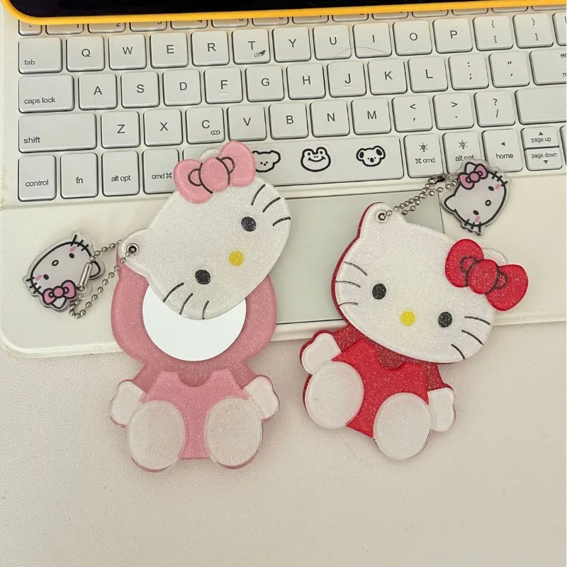Portable Kawaii Saniro Hello Kitty Makeup Mirror Keychain Sliding Cover Mirror DIY Mobile Phone Case Decoration