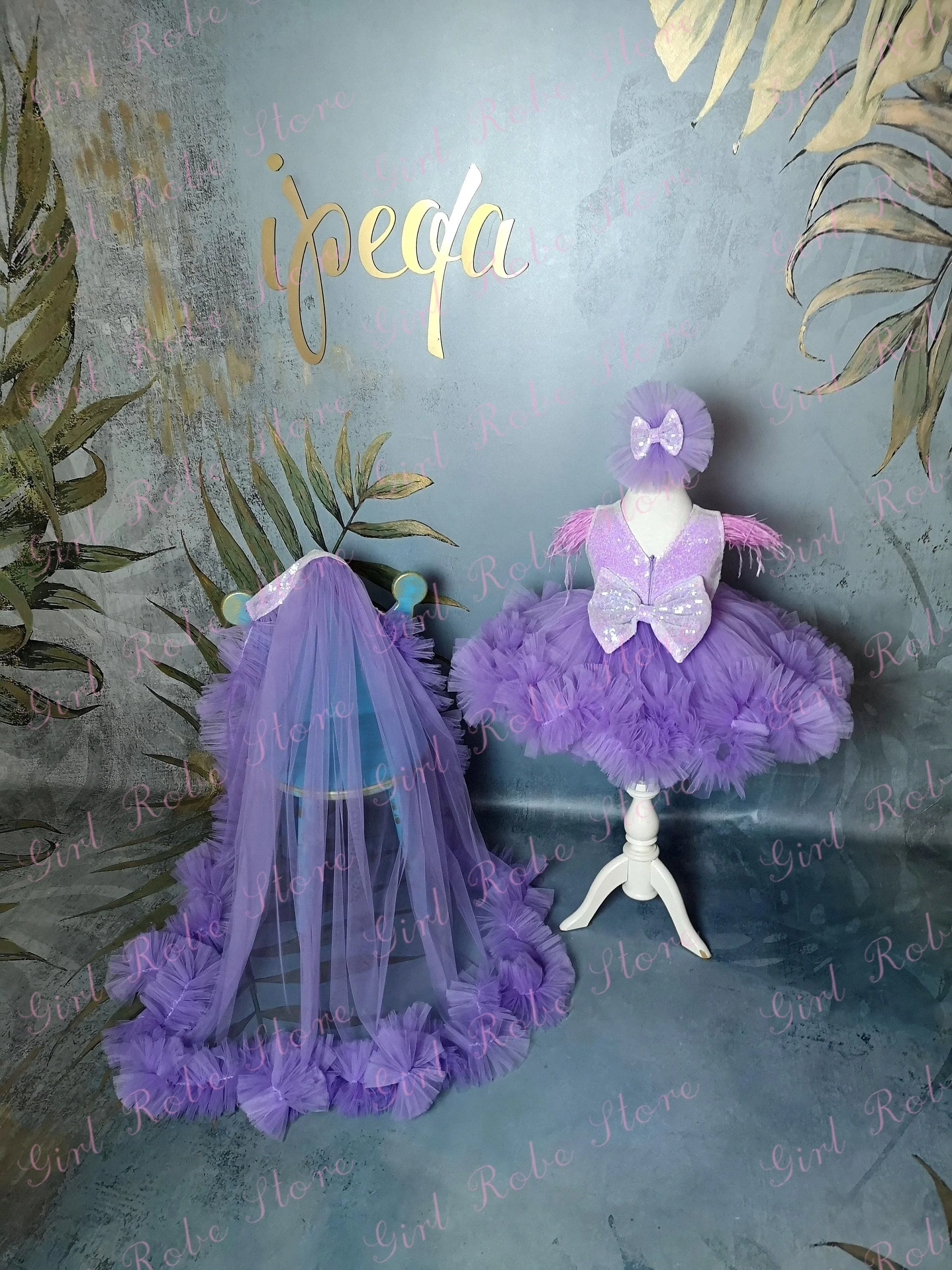 Customized Lavender Flower Girl Dress For Wedding Puffy Tulle Knee Length Toddler Birthday Party Bridesmaid Formal Occasion Gown