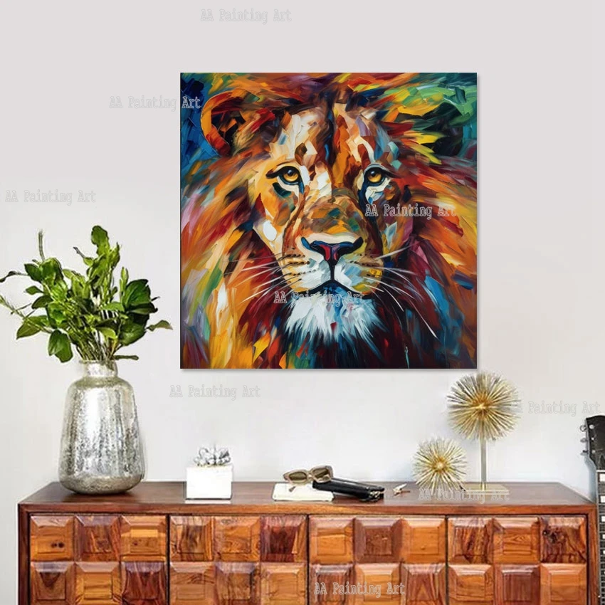 الملونة مجردة الأسد صورة كبيرة الحجم الحيوان قماش الفاخرة النفط اللوحة الاطفال غرفة نوم ديكور العنصر جدار الفن Showpieces
