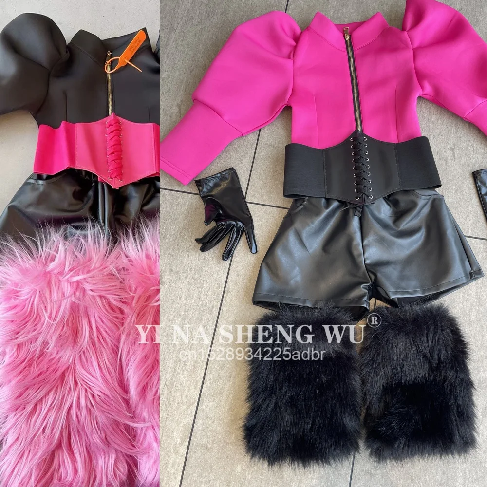 Crianças jazz dança traje meninas roupas de palco conjunto personalizado passarela desempenho roupas hiphop kpop competição wear rosa