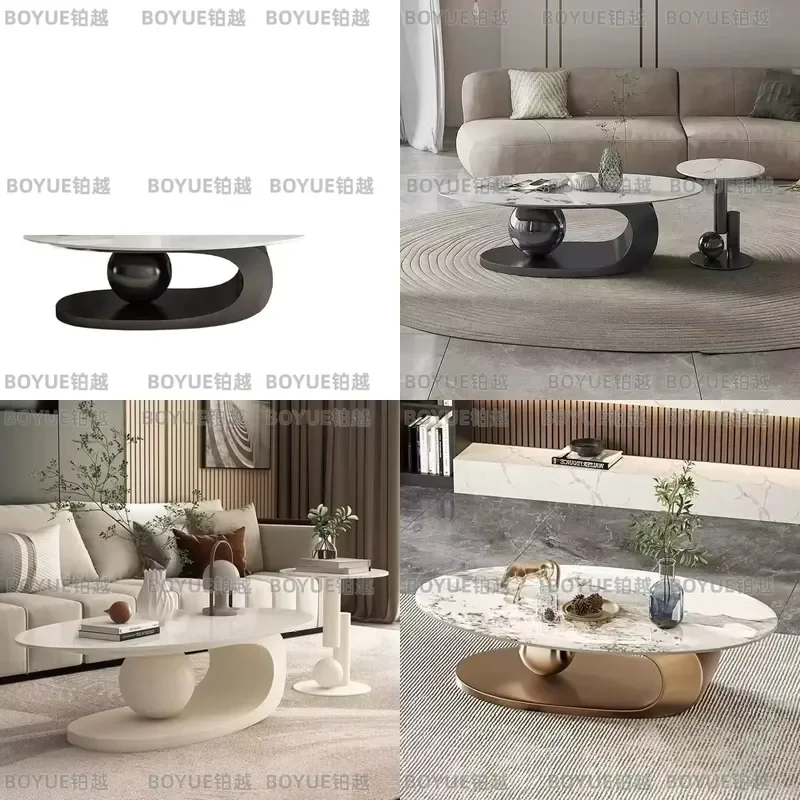 for Modern Luxury Oval Coffee Table Large Size Tea Ball Design Household Metal Furniture for Living Room