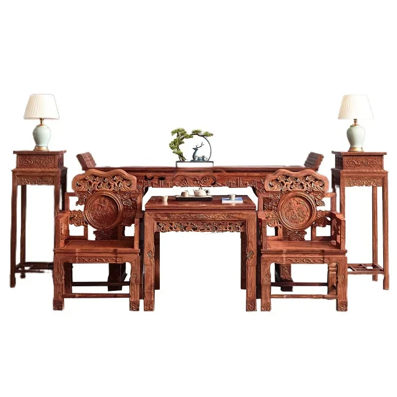 Pterocarpus Erinaceus Poir. Altar Rosewood a Long Narrow Table Solid Wood Old-Fashioned Square Table for Eight People