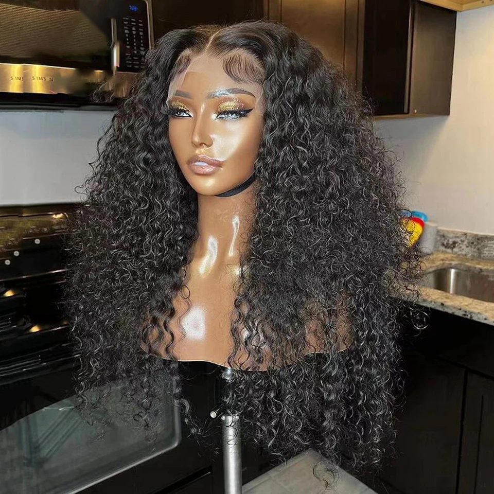 Natural Black Glueless 180Density 26Inch Long Soft Kinky Curly Lace Front Wig For Black Women With Baby Hair Preplucked Daily