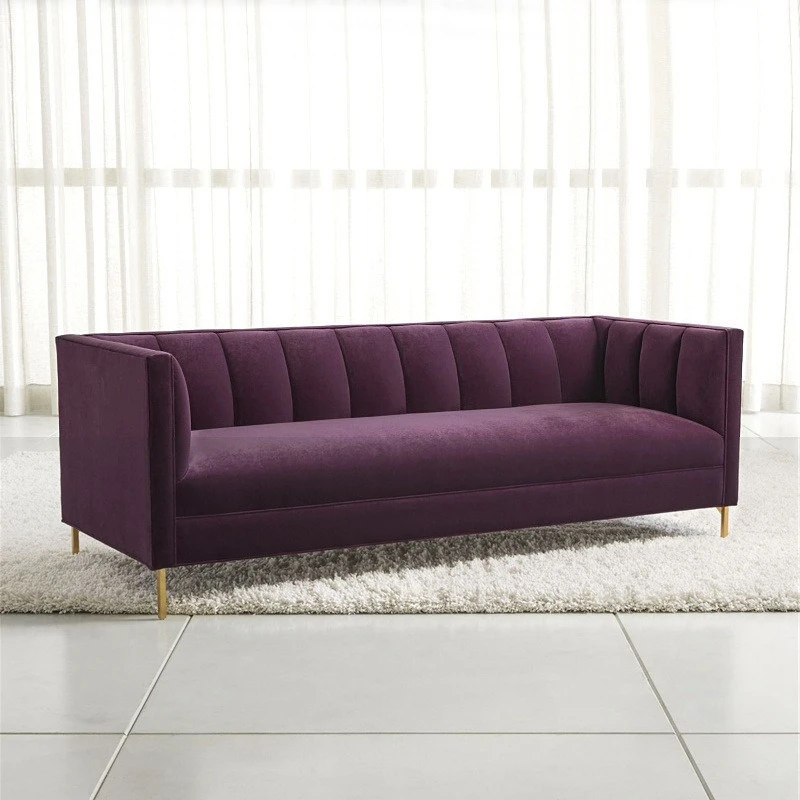 Modern fabric velvet three-person sofa living room simple stainless steel foot sofa